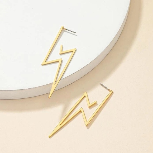 Gold Lightning Bolt Earrings - Picture 3 of 4